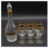 Gold Accent Band Decanter w/6 Wine Glasses