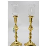 Pair of Brass Candlestick Holders w/ Clear Shades