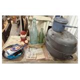 Misc. Lot Enamel Pot, Roaster, (2) Bottles,