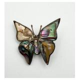 Sterling Silver Mexico Butterfly Brooch Abalone