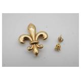Fleur-De-Lis 14kt YG Brooch and Earring Back