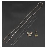 Sterling Silver Chains & 2 Pendants