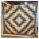 Log Cabin Quilt ~ Burgundy, Green & Cream