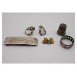 Thimble, Brooch, Ring, Earrings Sterling ?