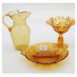Vintage Amber Glass Lot (3) Pieces