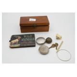 Vintage Trinket Lot, Wooden Box & Book