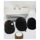 Equestrian Riding Helmets, Bag and Mirrored Tray