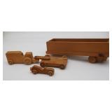 Wooden Tractor, Car & Trailer