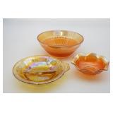 (3) Pieces of Carnival Glass ~  As Is