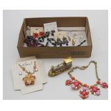 Collection of Costume Jewelry & Desk Top Clock