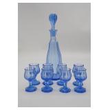 Blue Glass Decanter & Cordial Set