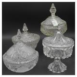(4) Clear Covered Candy Dishes