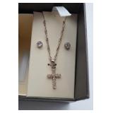 Cubic Zirconia Cross Pendant and Earrings