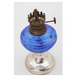 Cobalt Blue & Silver Tone Oil Lamp As Is