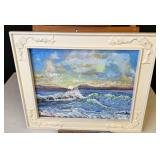 Framed Ocean Seacape Painting w/Easel