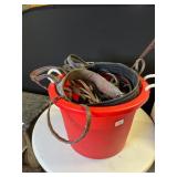 Bucket of Horse Tack and Straps