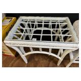White Wicker Glass Top End Table