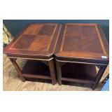 Pair Mahogany Parquetry End Table