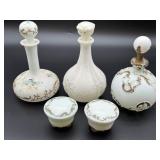 Collection of Victorian Milk Glass Vanity Set