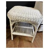 White Wicker End Table