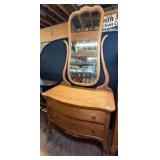Antique Oak Serpentine Front Dresser w/Mirror