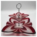 Fifth Avenue Ruby Red and Clear Two Tier Serving