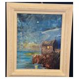 Coastal Church at Moonlight Framed Painting