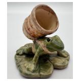 Majolica Figural Frog Toothpick Holder