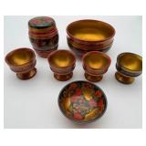 Russian Khokhloma Hand Painted Egg Cups &