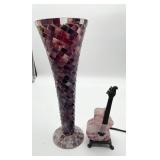 Purple Mosaic Glass Vase & Miniature Guitar