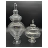 (2) Clear Glass Pedestal Apothecary Style Jars