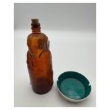 Old Amber Elephant Bottle and MCM Ashtray
