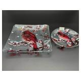 Fused Art Glass Holiday Carnival Serving Dishes (2