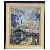 Cottage Garden & Waterfall Landscape Painting