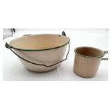 Green/White Enamelware Lot Cup & Handled Pot