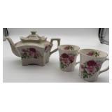 Rosewood China Teapot & 2 Cups