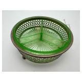 Green Depression Glass Divided Dish w/