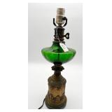 Electrified Green Kerosene Lamp w/Cast Metal