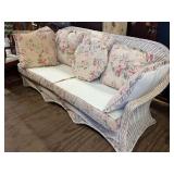 White Painted Wicker Sofa w/Floral Cushions