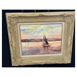 Sailboat at Sunset Framed Painting by DePierre