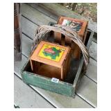 Green Basket & (2) Christmas Crates