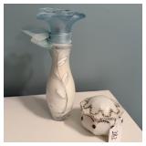 Victorian Milk Glass Trinket Box & Floral Perfume