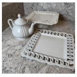 Cake Server, Teapot & Scroll Design Serving Dish