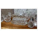 Clear Pressed Glass Butter Dish, Cream & Sugar