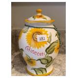 Ceramic Large Biscotti Cookie Jar Sunflower Motif