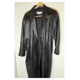 Chales Klein Full Length Black Leather Trench Coat
