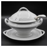 White Ironstone Sauce Tureen Set W & E Corn