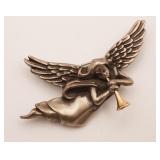 Sterling & 14kt Gold Angel w/Trumpet Brooch
