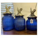 Cobalt Blue Rooster Canister Set (3)