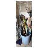 Yard Tool Lot and Trash Can